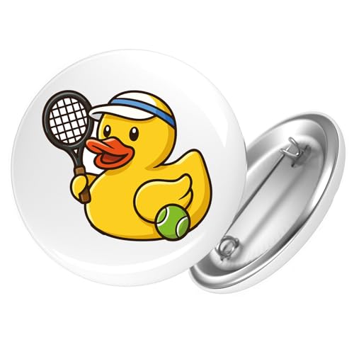 Huuraa Ansteckbutton Quietscheente Tennis-Spieler Gummiente Tennissportler Geschenk Größe 59mm Quietscheente Tennis-Spieler Accessoire von Huuraa