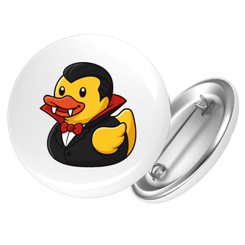 Huuraa Ansteckbutton Quietscheente Vampir Gummiente Blutsauger Geschenk Größe 59mm Quietscheente Vampir Accessoire von Huuraa