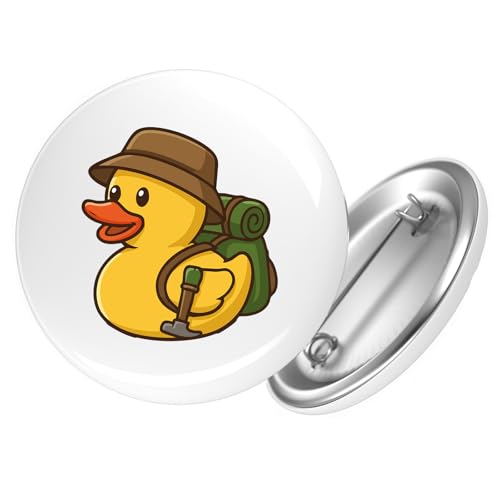 Huuraa Ansteckbutton Quietscheente Wanderer Gummiente Hiking Geschenk Größe 59mm Quietscheente Wanderer Accessoire von Huuraa