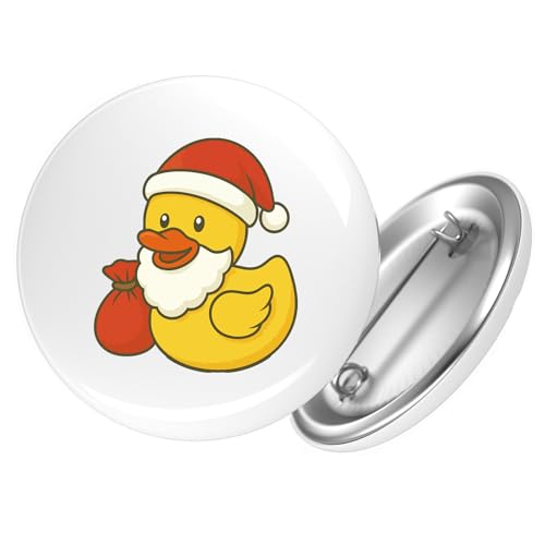 Huuraa Ansteckbutton Quietscheente Weihnachtsmann Comic Gummiente Geschenk Größe 59mm Quietscheente Weihnachtsmann Accessoire von Huuraa
