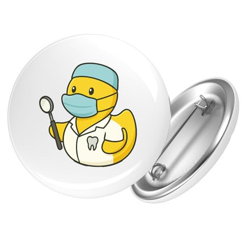 Huuraa Ansteckbutton Quietscheente Zahnmedizin Comic Gummiente Geschenk Größe 59mm Quietscheente Zahnmedizin Accessoire von Huuraa