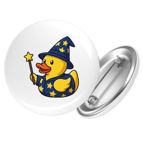 Huuraa Ansteckbutton Quietscheente Zauberer Gummiente Magier Geschenk Größe 59mm Quietscheente Zauberer Accessoire von Huuraa