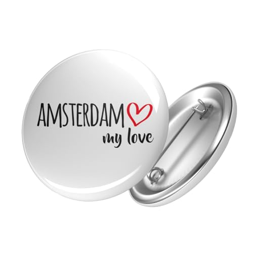 Huuraa Button Amsterdam my love Ansteck Pin Größe 59mm für alle Fans von Amsterdam Niederlande Geschenk Idee für Freunde und Familie von Huuraa