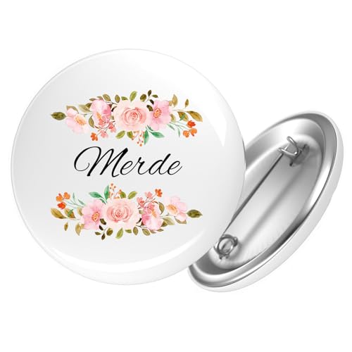 Huuraa Button Merde französisch Blumen Geschenk Größe 25mm Merde Geschenkidee von Huuraa