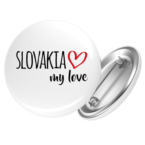Huuraa Button Slovakia My Love Ansteck Pin Größe 59mm für alle die Slowakei lieben Geschenk Idee für Freunde und Familie von Huuraa