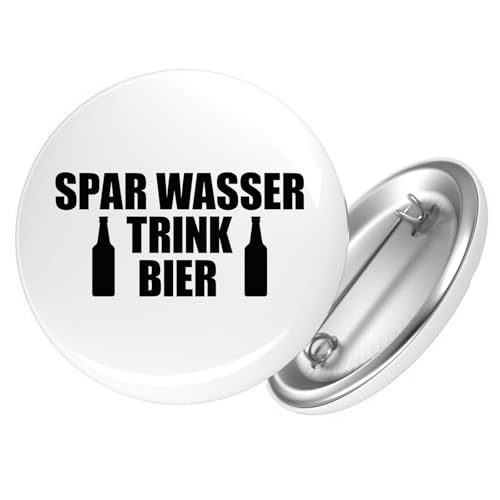 Huuraa Button Spar Wasser Trink Bier Bierflasche Ansteckbutton Größe 25mm mit lustigem Motiv für alle Biertrinker Geschenk Idee für Freunde und Familie von Huuraa