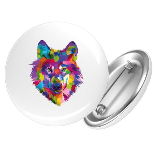 Huuraa Button Wolf Colorful Geschenk Größe 25mm Wolf Geschenkidee von Huuraa