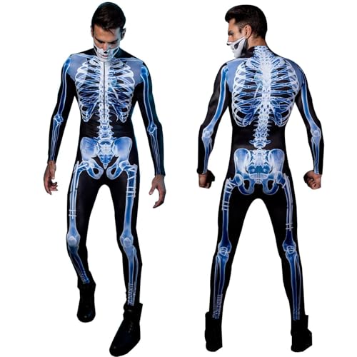 Huvqianu Cosplay Skelett Kostüm | Bodysuit Langarm Outfit | Halloween 3D Gedruckt Bodysuit Gymnastikanzug für Party Karneval Motto Events Cosplay von Huvqianu