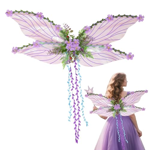 Huvqianu Feenflügel für Erwachsene, Damen, Schmetterlingsflügel, Kinder mit 3D- und Blättern, Dekoration, Verkleidungsrequisiten für Bühnenaufführung, Motto-Party, Halloween, Weihnachten von Huvqianu
