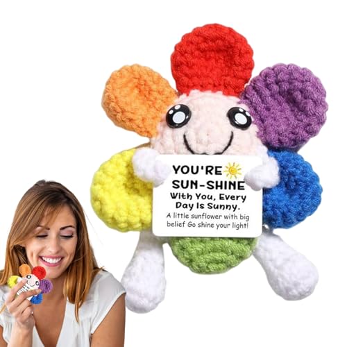Huvqianu Gestricktes Spielzeug | Handgefertigte inspirierende Sonnenblumenpuppe - kleines lustiges Spielzeug, Blumen-Schreibtisch- für Geburtstag, Weihnachten, Hochzeit, Ruhestand, Freundschaft von Huvqianu