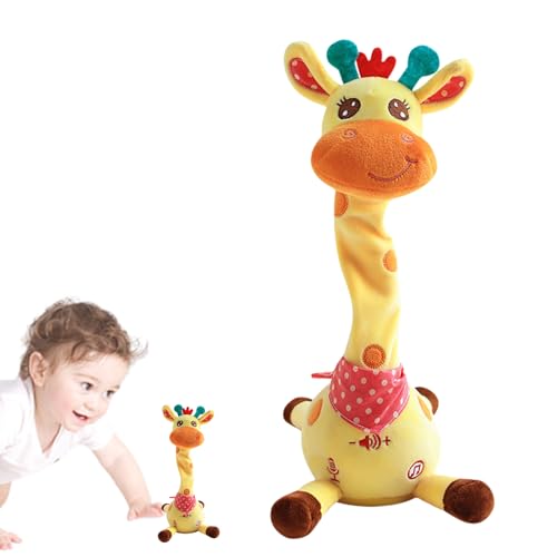 Huvqianu Plüsch Giraffe Sprechend | Musikalische Singende Giraffe Stofftier,Musikalische Bewegliche Wiederaufladbare Plüschfigur Für Kinder 1-3 Jahre Zuhause Reise Urlaub Picknick Ausgehen Party von Huvqianu