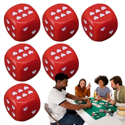 Huvqianu Sechsseitige Würfel | Acrylwürfel für Tischspiele mit herzförmigen Punkten - 6 Stück Abgerundete Ecken Für Reise Unterricht Aktivitäten Urlaub Events Abend von Huvqianu