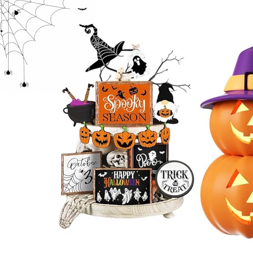 Abgestufte Tablett-Dekoration für Halloween, Holzschild mit Kürbissen und Geistern im Bauernhausstil, schreckliche Dekoration für Wohnzimmer Schlafzimmer Abgestufte Tablett-Dekoration für Halloween, Holzschild mit Kürbissen und Geistern im Bauernhausstil, schreckliche Dekoration für Wohnzimmer Schlafzimmer von Huxibai