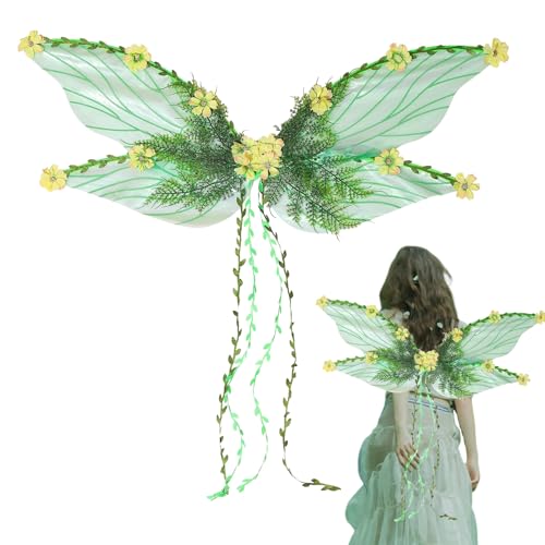 Huxibai Feenflügel Für Kinder | Halloween Schmetterlingsflügel mit 3D-Blumen & Blättern | Kreatives Zubehör für Verkleidung als Fee zu Karneval Halloween von Huxibai
