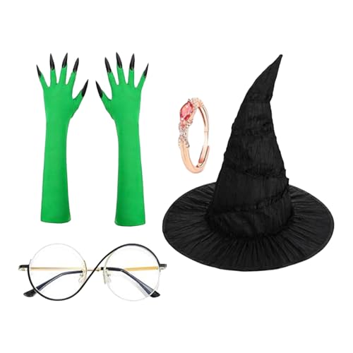Huxibai Halloween Hexenkostüm - Hexenhut mit grünen Krallenhandschuhen | Kostüm Kit für Halloween Karneval Kostümfest Cosplay Maskerade Huxibai Halloween Hexenkostüm - Hexenhut mit grünen Krallenhandschuhen | Kostüm Kit für Halloween Karneval Kostümfest Cosplay Maskerade von Huxibai