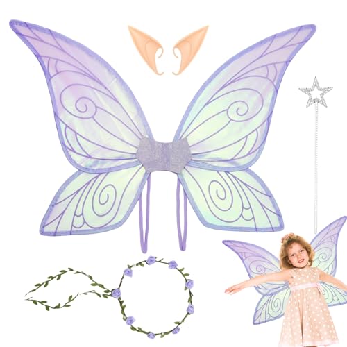 Huxibai Schmetterlingsflügel für Mädchen | Flügel-Kostüm-Set, Halloween-Zubehör, Rollenspiele für Themenpartys von Huxibai