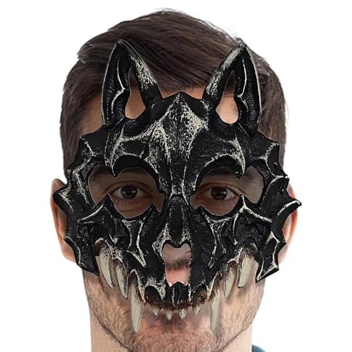 Huxibai Wolfschädel Maske,Unheimliche Maskenkopfbedeckung - Grusel Halloween Zubehör Für Kinder Erwachsene Schule Bühnenaufführungen Spukhäuser von Huxibai