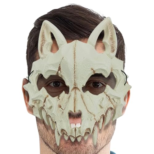 Huxibai Wolfschädel Verkleidung - Tierskelett Kopfschmuck,Halloween Party Accessoires Für Gruselhäuser Feste Auftritte Erwachsene Kinder Cosplay von Huxibai