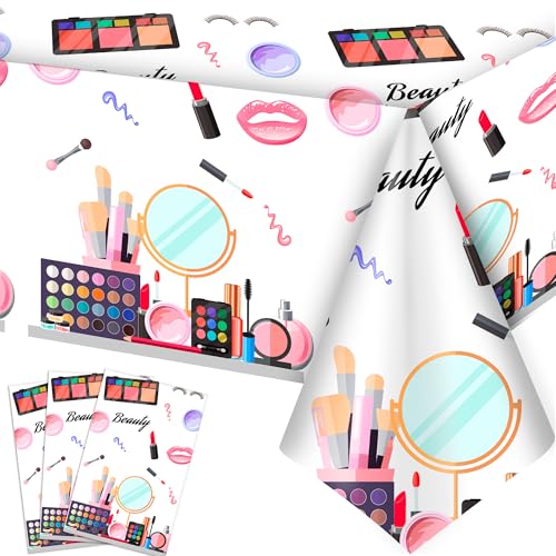 Huxolynifty Make-up-Party-Tischdecke, 3 Stück, Make-up-Tischdecke, Spa-Party-Tischdecke für Spa-Geburtstagsparty-Dekorationen, Spa-Geburtstagszubehör (274 x 137 cm) von Huxolynifty