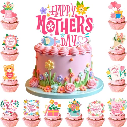 Muttertags Cake Topper, 25 Pcs Tortendeko Set - Muttertag Cupcake Topper & Happy Mothers Day Cake Topper für Partydekorationen zum Muttertag Muttertags Cake Topper, 25 Pcs Tortendeko Set - Muttertag Cupcake Topper & Happy Mothers Day Cake Topper für Partydekorationen zum Muttertag von Huxolynifty