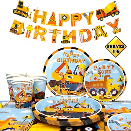 Huxolynifty Bau-Partyzubehör, 66-teiliges Geschirr-Set, für 16 Personen, Gelb und Orange, inklusive Tischdecke, Teller, Becher, Servietten, Banner, perfekt für Geburtstagspartys mit Bauthema Huxolynifty Bau-Partyzubehör, 66-teiliges Geschirr-Set, für 16 Personen, Gelb und Orange, inklusive Tischdecke, Teller, Becher, Servietten, Banner, perfekt für Geburtstagspartys mit Bauthema von Huxolynifty