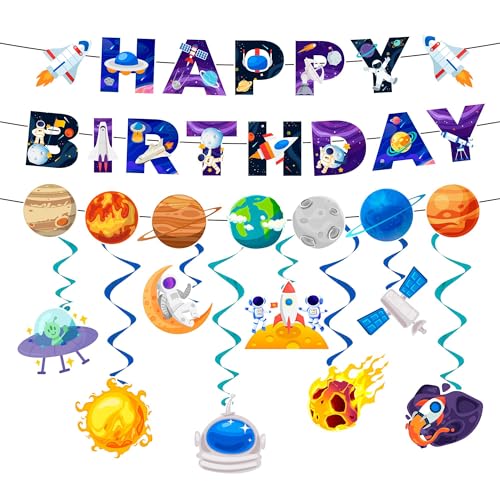 Weltraum Geburtstag Deko Set, 9Pcs Raum Hängende Spirale Weltraum Happy Birthday Banner für Weltraum Geburtstag Deko Weltraum Geburtstag Deko Set, 9Pcs Raum Hängende Spirale Weltraum Happy Birthday Banner für Weltraum Geburtstag Deko von Huxolynifty