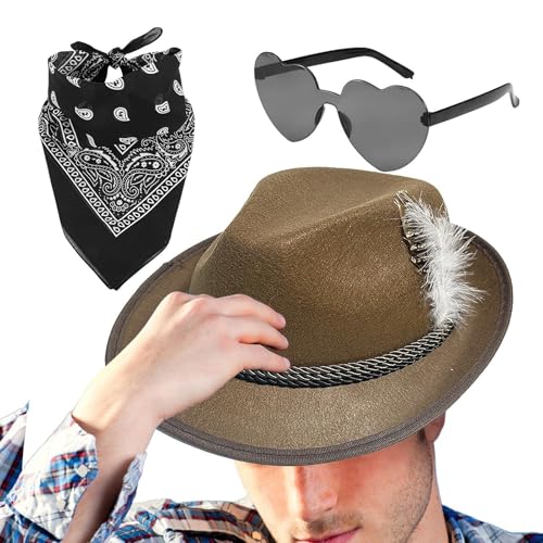 Alpenhut | Deutscher Jägerhut Kunstleder 1set Kopftuch Brille - Oktoberfest Kostüm Zubehör Erwachsene Deutsche Bayerische Mütze für Erwachsene von Huyeruie