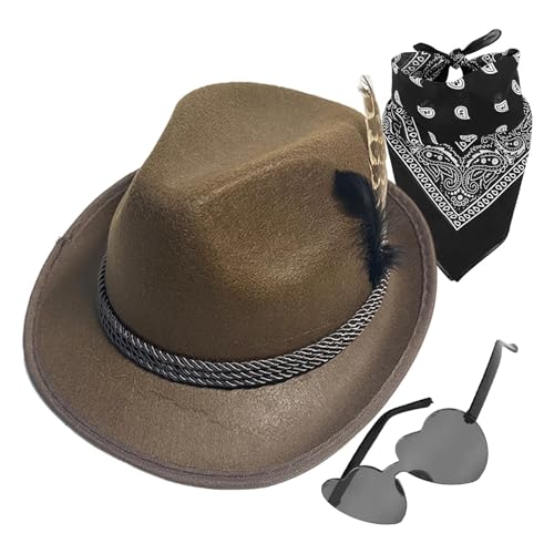 Bayerischer Hut | Deutscher Jägerhut aus Kunstleder, 1 Set, Kopftuch, Brille, Oktoberfest-Kostüm, Zubehör, Erwachsene, Deutscher Alpenhut für Erwachsene von Huyeruie