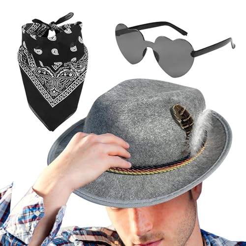 Deutsche Alpenhüte, deutscher Jägerhut aus Kunstleder, 1 Set, Kopftuch, Brille, Oktoberfest-Kostüm, Zubehör, Erwachsene, deutsche Alpenmütze für Erwachsene Deutsche Alpenhüte, deutscher Jägerhut aus Kunstleder, 1 Set, Kopftuch, Brille, Oktoberfest-Kostüm, Zubehör, Erwachsene, deutsche Alpenmütze für Erwachsene von Huyeruie