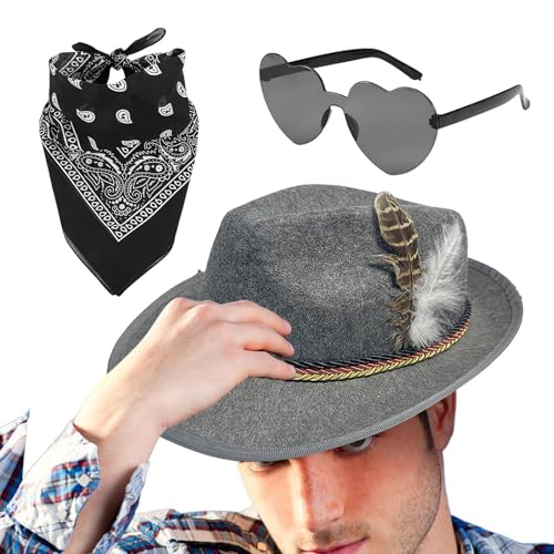 Deutsche Hüte für das Oktoberfest, deutscher Jägerhut aus Kunstleder, 1 Set, Kopftuch, Brille, Oktoberfest-Kostüm-Zubehör, Erwachsene, Deutscher Alpinhut für Erwachsene Deutsche Hüte für das Oktoberfest, deutscher Jägerhut aus Kunstleder, 1 Set, Kopftuch, Brille, Oktoberfest-Kostüm-Zubehör, Erwachsene, Deutscher Alpinhut für Erwachsene von Huyeruie