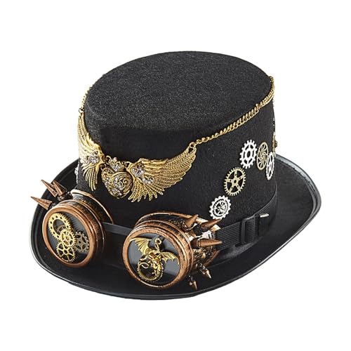 Huyeruie Cowboyhüte für Damen und Herren, Steampunk-Zubehör, stabiler Steampunk-Hut, verstellbarer Riemen, Skelett, Flügelausrüstung, Gentleman-Kostüm Huyeruie Cowboyhüte für Damen und Herren, Steampunk-Zubehör, stabiler Steampunk-Hut, verstellbarer Riemen, Skelett, Flügelausrüstung, Gentleman-Kostüm von Huyeruie