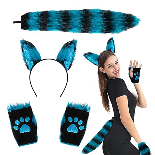 Huyeruie Halloween-Kostüm, Schwanz, Wolf, Cosplay-Kostüm, Halloween-Kostüm, Plüsch-Ohren, Schwanz, Handschuhe, Cosplay-Set für Mädchen und Frauen Huyeruie Halloween-Kostüm, Schwanz, Wolf, Cosplay-Kostüm, Halloween-Kostüm, Plüsch-Ohren, Schwanz, Handschuhe, Cosplay-Set für Mädchen und Frauen von Huyeruie