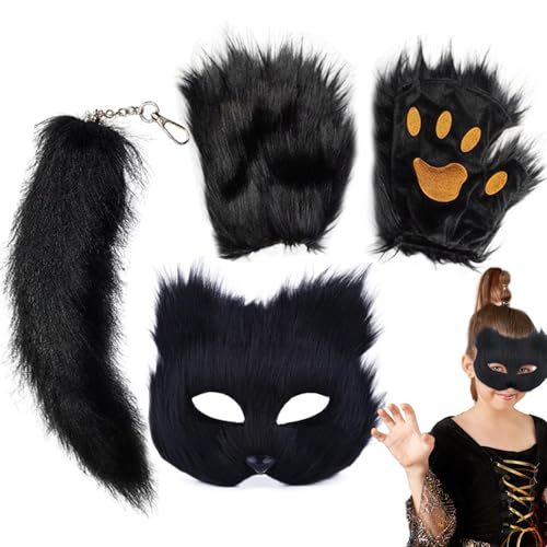 Huyeruie Halloween-Tier-Gesichtsbedeckung, Verkleidungsmaske mit Schwanz und Handschuhen, Halloween-Maske, Foto-Requisiten für Halloween-Dekoration, Kostümzubehör Huyeruie Halloween-Tier-Gesichtsbedeckung, Verkleidungsmaske mit Schwanz und Handschuhen, Halloween-Maske, Foto-Requisiten für Halloween-Dekoration, Kostümzubehör von Huyeruie