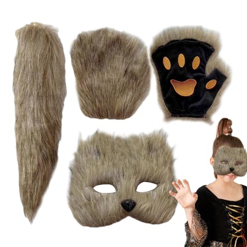 Huyeruie Halloween Tiermaske - Dress Up Maske mit Schwanz und Handschuhen - Halloween Maske für Maskerade, Karneval und Bühnenauftritt Huyeruie Halloween Tiermaske - Dress Up Maske mit Schwanz und Handschuhen - Halloween Maske für Maskerade, Karneval und Bühnenauftritt von Huyeruie