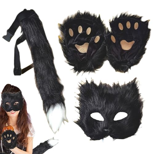 Huyeruie Katzengesichtsabdeckung | Faux Wolf Pelzkostüm Masken-Set, Faux Wolf Halbgesichtsabdeckung, pelzige Pfote, Gesichtsbedeckung und Schwanz Set für Halloween, Abschlussball, Partys Huyeruie Katzengesichtsabdeckung | Faux Wolf Pelzkostüm Masken-Set, Faux Wolf Halbgesichtsabdeckung, pelzige Pfote, Gesichtsbedeckung und Schwanz Set für Halloween, Abschlussball, Partys von Huyeruie