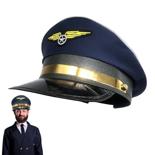 Huyeruie Pilotenhut für Fluggesellschaften, Flugzeug-Halloween-Kostüm, Zubehör – Matrosen-Mütze, Mütze für Erwachsene, Marineblau, Piloten, Fluggesellschaft, Kapitän, für Halloween, Party von Huyeruie