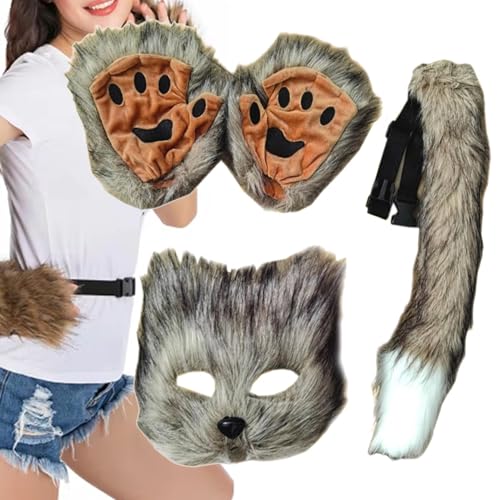 Huyeruie Wolf Cosplay - Faux Wolf Pelzkostüm Masken-Kit | Faux Wolf Half Face Cover, Furry Paw, Face Cover and Tail Set for Halloween Prom, Party Huyeruie Wolf Cosplay - Faux Wolf Pelzkostüm Masken-Kit | Faux Wolf Half Face Cover, Furry Paw, Face Cover and Tail Set for Halloween Prom, Party von Huyeruie