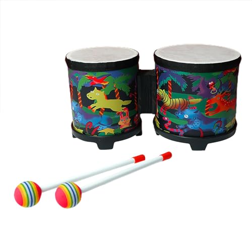 Kinder-Trommel-Set, Kinder-Bongo-Trommel, Musikinstrumente-Set, niedliche Holz-Handtrommel, Handtrommel-Set mit 2 bunten Drumsticks, Kinder-Trommel-Set für Zuhause, drinnen, draußen, Kinder von Huyeruie