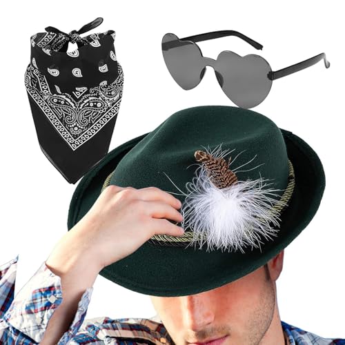 Oktoberfest Hüte | Deutscher Jägerhut Kunstleder 1set Kopftuch Brille - Oktoberfest Kostüm Zubehör Erwachsene Deutsche Alpin Bayerische Mütze für Erwachsene Oktoberfest Hüte | Deutscher Jägerhut Kunstleder 1set Kopftuch Brille - Oktoberfest Kostüm Zubehör Erwachsene Deutsche Alpin Bayerische Mütze für Erwachsene von Huyeruie