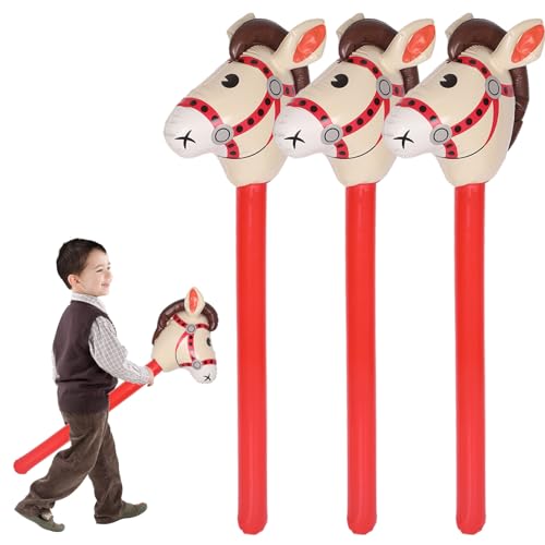 3 Stück Luftballon Stockpferd für Kinder, Aufblasbarer Pferdekopf-Stab, Steckenpferd für Kinder Luftballon Pferd Spielzeug für Cowboy Thematische Party, Ideal für Geburtstagsfeier und Kinderparty(Rot) von HweeWanX