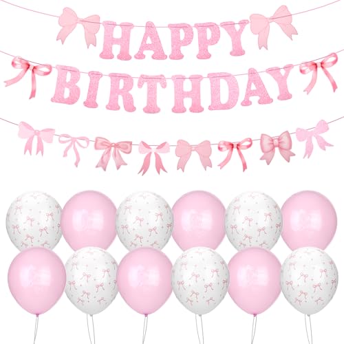 Happy Birthday Banner Rosa Schleifen Set, Rosa Geburtstagsdeko für Frauen Mädchen, Party Schleife Dekorationen, Perfekt für Frauen Feiern, Ideal, um Ihrer Feier eine lustige, feminine Note zu von HweeWanX