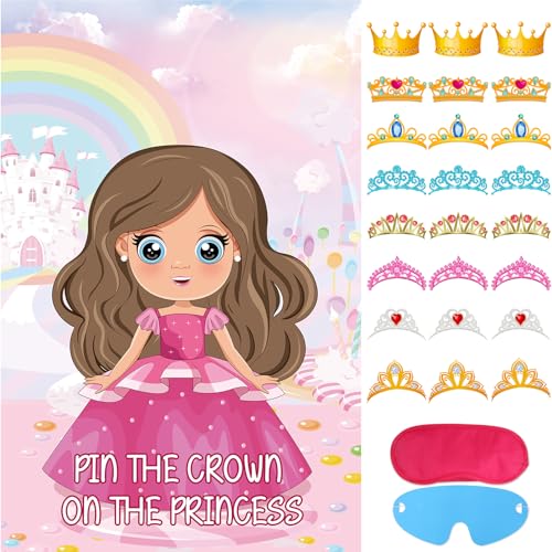 Pin The Crown on The Princess With 24 Pcs Crowns Large Princess Party Games Poster for Kids Birthday Party Carnival Party Supplies (8 Style Crowns) von Hxezoc
