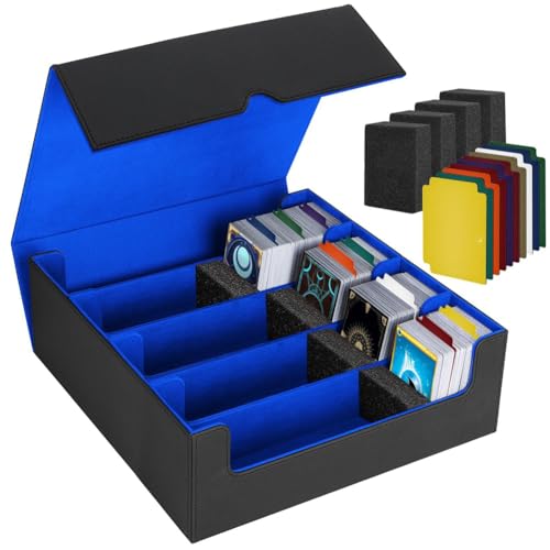 Hxhsgmeh Sammelkarten-Aufbewahrungsbox, 4-Reihige Kartendeck-Hülle, Kartenbox mit Magnetverschluss für Spielkarten, Schwarz und Blau von Hxhsgmeh
