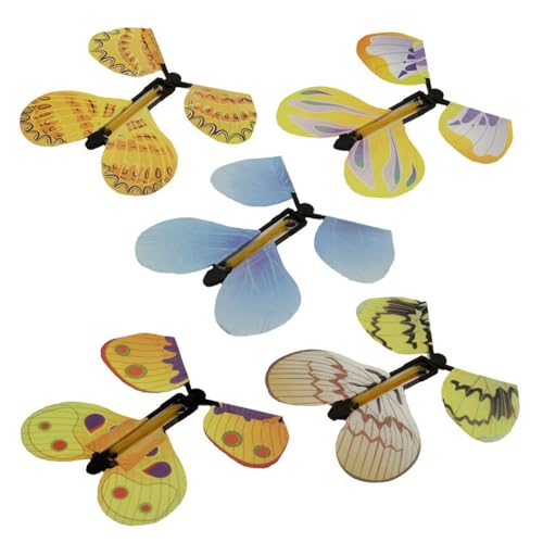 Hxiaen 5 Stück Fliegende Schmetterlingskarten, Fliegender Schmetterling, Uhrwerk, Gummiband, angetriebener Schmetterling Kunst Und Handwerk (White, One Size) von Hxiaen