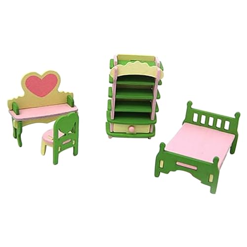Hxiaen Buntes Holz-Puppenhaus-Möbel-Set, Holz-Miniatur-Badezimmer/Wohnzimmer/Schlafzimmer/Küche, Hausmöbel, Puppenhaus, Puppendekoration, Zubehör, so tun, als würden Sie Baby (A, One Size) von Hxiaen