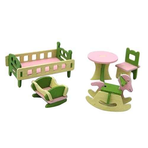 Hxiaen Buntes Holz-Puppenhaus-Möbel-Set, Holz-Miniatur-Badezimmer/Wohnzimmer/Schlafzimmer/Küche, Hausmöbel, Puppenhaus, Puppendekoration, Zubehör, so tun, als würden Sie Baby (B, One Size) von Hxiaen
