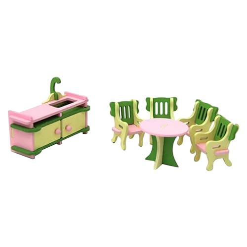 Hxiaen Buntes Holz-Puppenhaus-Möbel-Set, Holz-Miniatur-Badezimmer/Wohnzimmer/Schlafzimmer/Küche, Hausmöbel, Puppenhaus, Puppendekoration, Zubehör, so tun, als würden Sie Baby (D, One Size) von Hxiaen
