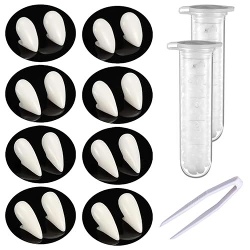 10 Stücke Halloween Vampir Fangs Kit, 4 Größen Custom Fangs Vampire Zähne Gefälschte Zahnersatz mit 2 Rohr Zähne Pellets Klebstoff für Cosplay Party Requisiten Halloween Party Zähne Requisiten von Hxleucry