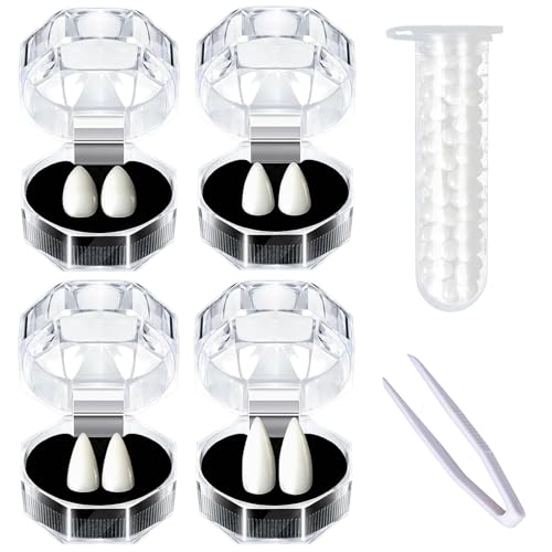 5 Stücke Halloween Vampir Fangs Kit, 4 Größen Custom Fangs Vampire Zähne Gefälschte Zahnersatz mit 1 Rohr Zähne Pellets Klebstoff für Cosplay Party Requisiten Halloween Party Zähne Requisiten 5 Stücke Halloween Vampir Fangs Kit, 4 Größen Custom Fangs Vampire Zähne Gefälschte Zahnersatz mit 1 Rohr Zähne Pellets Klebstoff für Cosplay Party Requisiten Halloween Party Zähne Requisiten von Hxleucry