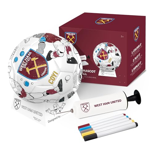 Hy-Pro Offiziell lizenzierter Colour In West Ham F.C. Fußball - Personalisierter Fußball, West Ham Merchandise, Fußballbasteln, Pumpe, Ständer und Farbstifte, Größe 2, Fußball, ideale von Hy-Pro